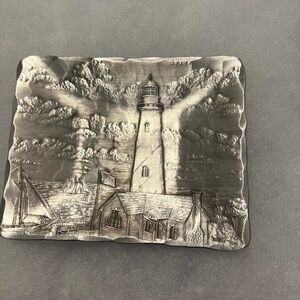 Pewter lighthouse motif soap dish